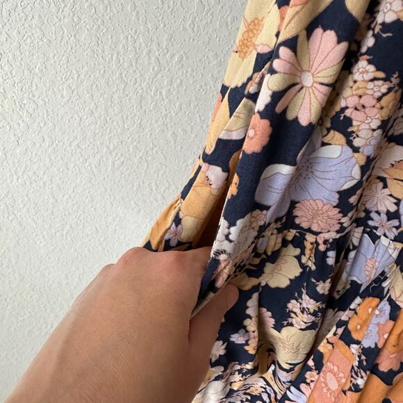 FREE PEOPLE Park Slope Maxi Dress Orange Floral Tiered Swing Boho Fairy - Picture 6 of 14